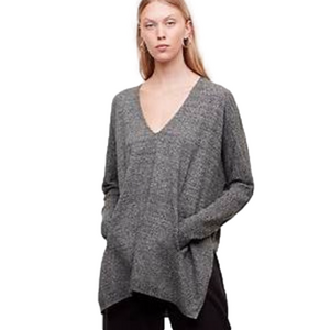 Aritzia Babaton Baylor Sweater Minimalist Oversized V-Neck Wool Linen S/M Gray